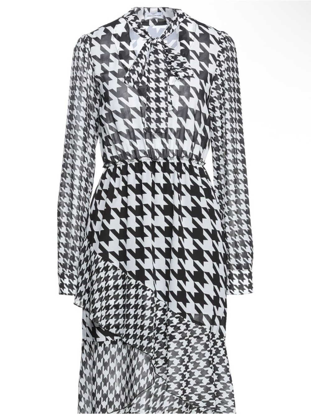 (A7) Atos Lombardini Italy Houndstooth Midi Dress Sheer Bodice 42 IT / 6 / M